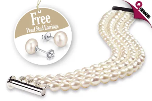 For QR99, Wrap Your Wrist in Class with a Four-Strand Freshwater Pearl Cuff Bracelet Plus a FREE Pair of Pearl Stud Earrings! (QR480 Value)